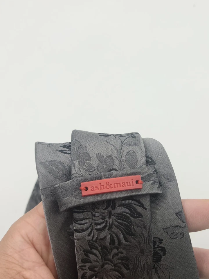 Ash & Maui Tie Gray Handmade 100% Microfibre Floral Pattern Foto 3 de 4