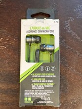 PUGG Earbuds with Inline Hands Free Mic Electric Blue 3.5mm audio plug 4' Cable