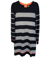 Eliza J Long Sleeve Black & Gray Striped Soft Sweater Dress SIZE M Coral Accents
