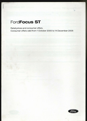 Ford Focus ST Prices & Optional Extras Late 2005 UK Market Brochure ST, ST2, ST3