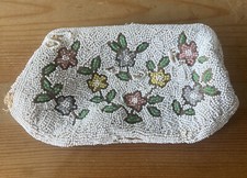 Beautiful Vintage Charlet Floral Cream Beaded Silk Lined Evening Bag