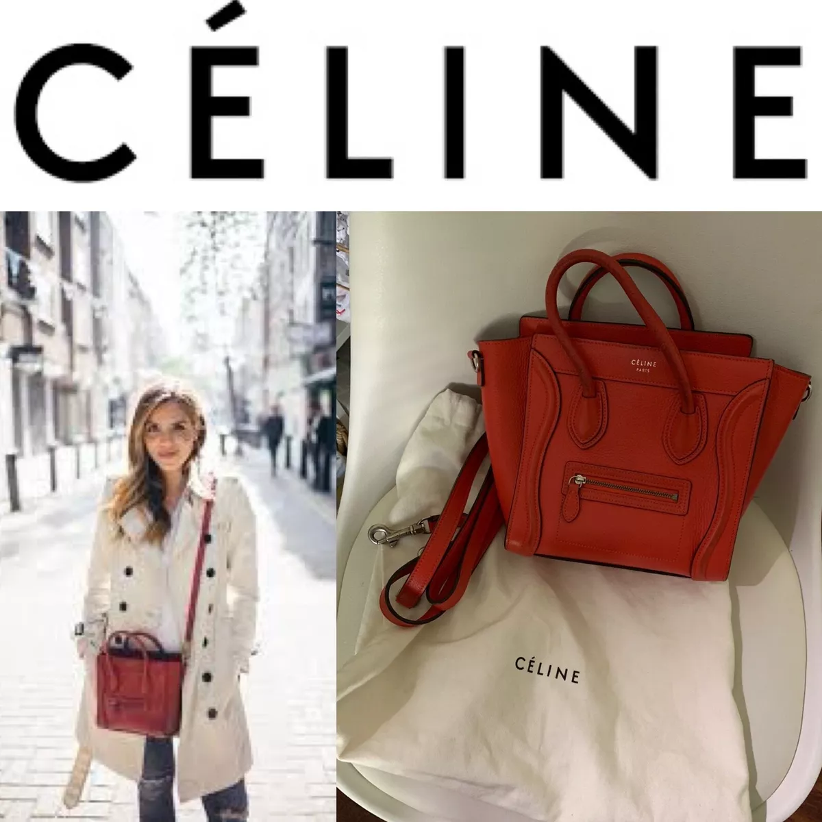 Celine Nano Luggage Calfskin Leather Shoulder Bag