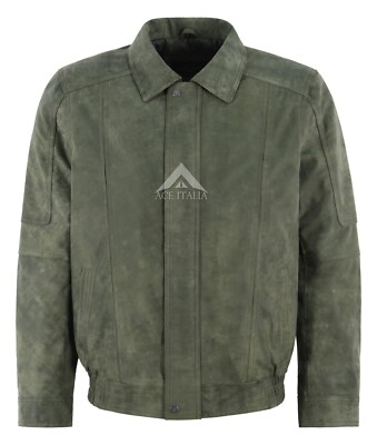 Herren Blouson Lederjacke oliv Polierteffekt weiches Echtleder Bomberjacke