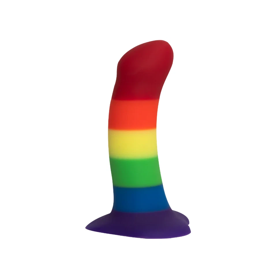 Fun Factory Amor Dildo, Rainbow Pride Silicone Dong 5.75" Harness Compatible - Image 2 of 4