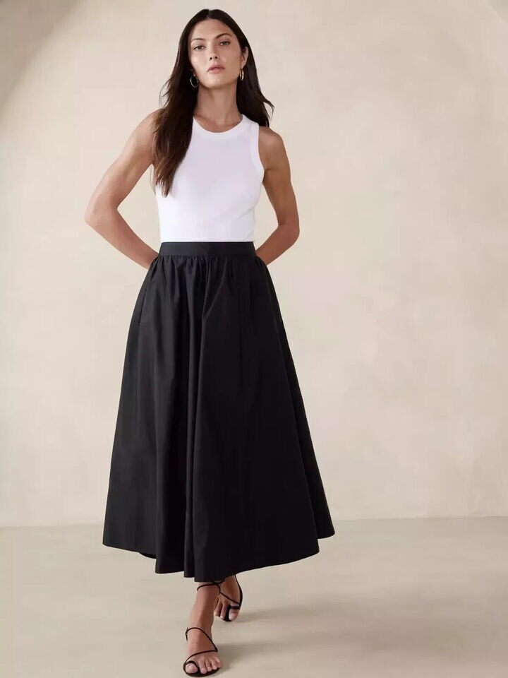 Юбка миди из поплина BANANA REPUBLIC Ariella 4P 4 Petite | Черный #882791 НОВИНКА