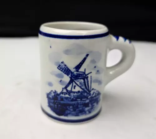 Delft Blue Windmill Miniature Mug Stein Hand Painted Holland 649 Vintage 2.5"
