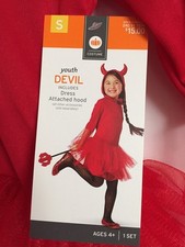 NWT Devil Red Dress Vampire Costume Tulle Skirt Horns Hood Small 4-6 School Play
