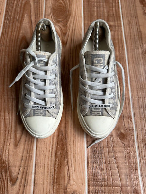 CHRISTIAN DIOR Canvas Grey  Oblique  Walk 'N' Dior Low Top Sneakers EU 36 US 6