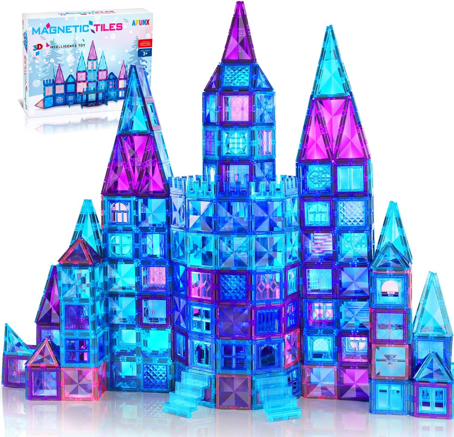 AFUNX Magnetic Tiles, 116PCS Magnet Building Blocks, 3D Diamond Magnetic Bloc...