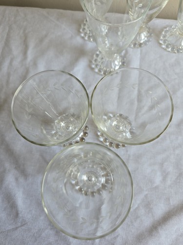 7er Set Vintage Lorbeer (grauer Schliff) Boopie Anchor Hocking Klar Wasserkelch Gläser - Bild 7 von 12