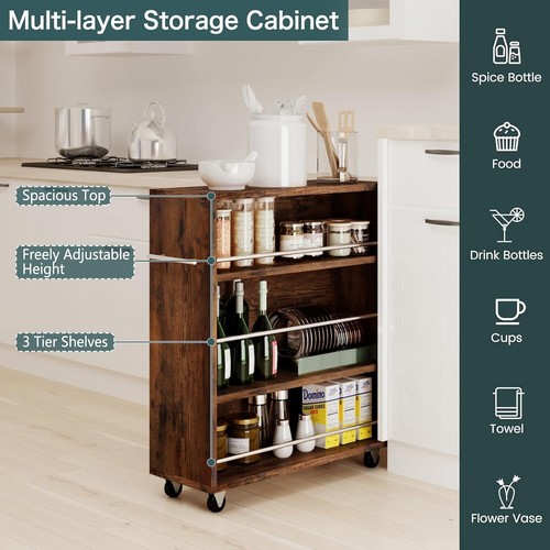 Slim Storage Cart Rolling Side Cabinet Afjustable Shelf Narrow Corner Organizer - Picture 32 of 32