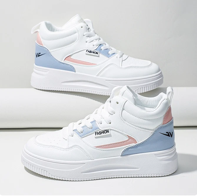 Baskets montante femme Chaussures blanche bleu rose pastel stylé mode  basketball