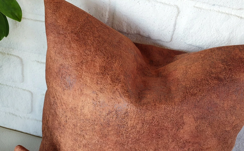 Terracotta color cork leather look fabric pillow cover-1qty - Image 2 of 4