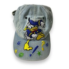 Vintage 90s Hat Walt Disney World Angry Donald Duck Denim Adjustable Metal Strap