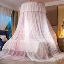 Himmel für Bett Prinzessin Vorhang Doppelt Doppellagig Durchsichtig Kuppel Pink