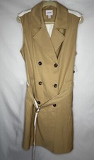 Nine West Double Breasted Peacoat Coat Dress Size Large Tan White Belted NWT