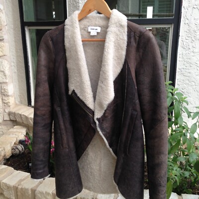 HELMUT LANG $2,195 WEATHERED LEATHER SHEARLING JACKET COAT SIZE P