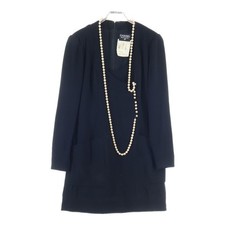 CHANEL Pearl Design Nylon Blend Wool Medium One Piece Dress Black Womens Used 45