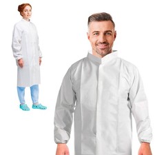 White Disposable Lab Coats Microporous Elastic Cuffs 60 GSM 10 Pack 3X-Large