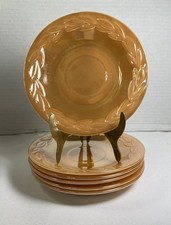 VTG Anchor Hocking Fire King Peach Luster 6" Milk Glass Saucer Laurel Leaf Qty/6