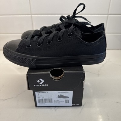 New Converse All Star All Black Sneaker Shoes Boys Size 1 Youth Low Top Lace Up