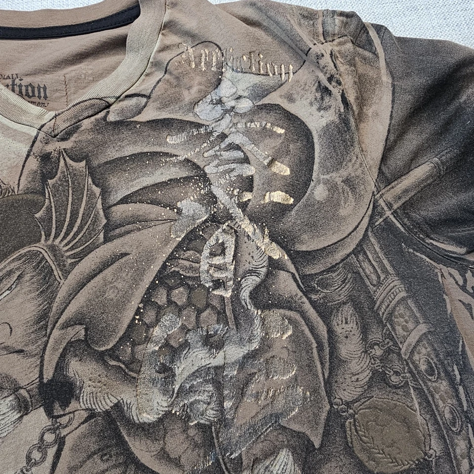 Affliction T 恤小号 Horiyoshi Heroes & Demons 棕色图形印花纹身 — 第 2/4 张图片