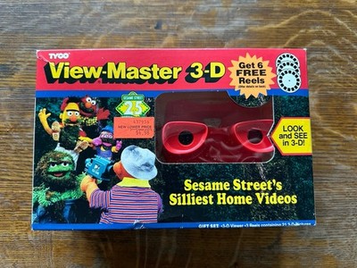 Vtg 1990s Tyco View-Master 3-D Sesame Street Gift Set Viewer & 3 Reels In Box