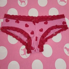 Rare VTG VS PINK Graphic Cotton Lace Trim Low Rise Hipster Panty Size Sm