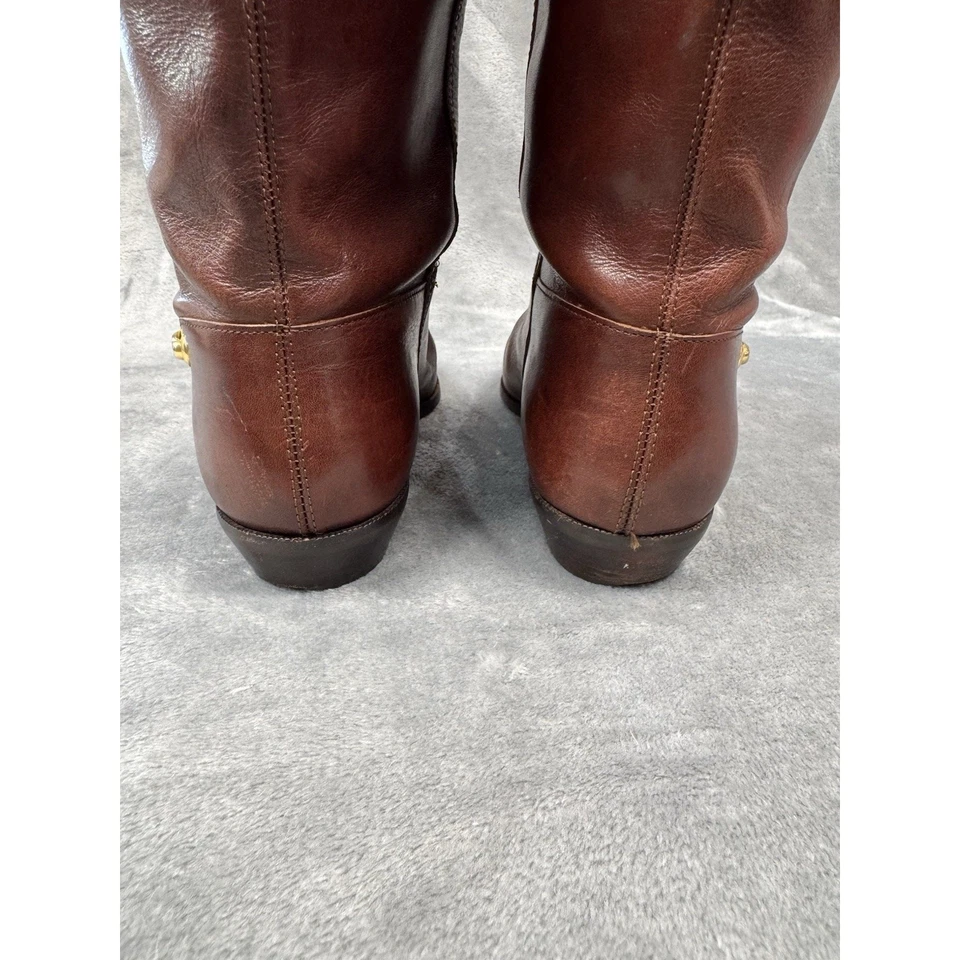 Botas de Equitação Femininas Lisas Vintage Etienne Aigner Couro Marrom Alto 1980/90 8 - Imagem 3 de 4