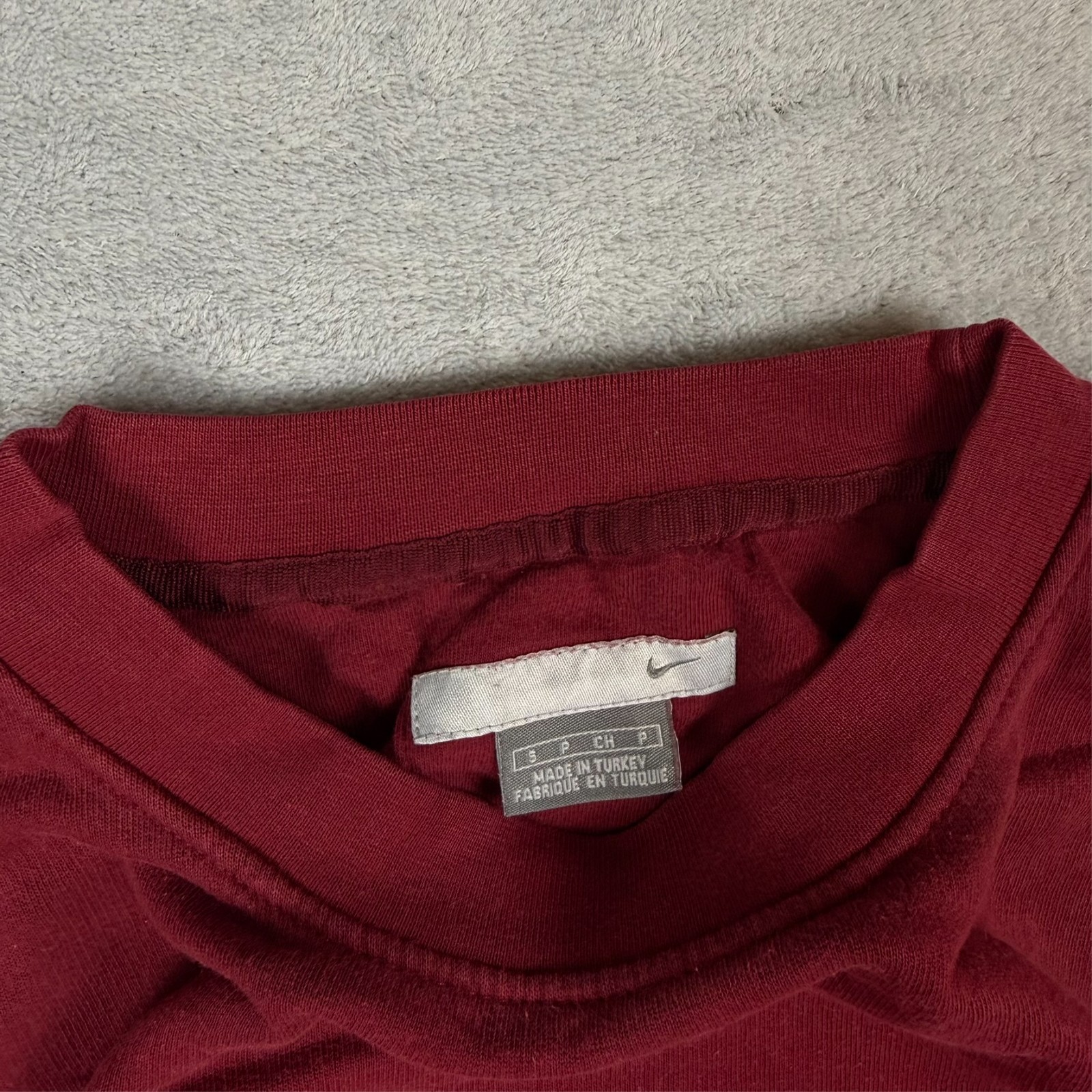 Vintage Nike 2000's Y2K Burgundy Red Mini Swoosh Oversized Sz Small Sweatshirt image 5