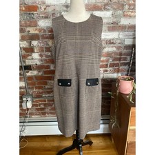 Tommy Hilfiger Plaid Shift Dress with Faux Leather Trim Size 14