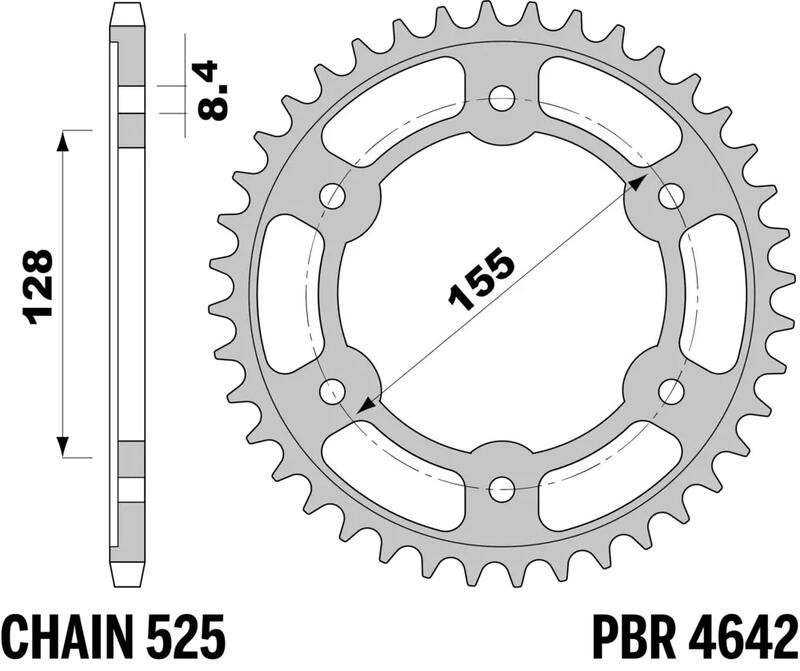 Couronne PBR en acier trempé C45 4385 pas 525 pour moto de route