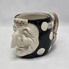 Vtg Fitz & Floyd Kitchen Witch Face Mug Black White