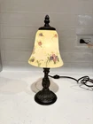 Vintage Tiffany Style Metal Table Lamp Reverse Painted Glass Shade Cottagecore