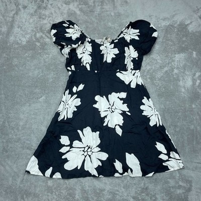 AnyBody Floral Puff Sleeve Black & White Mini Dress MP a0547 | eBay