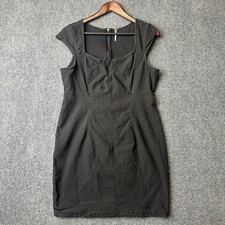 Free People Dress Womens L Black Denim Sheath V Neck Cap Sleeve Casual Everyday