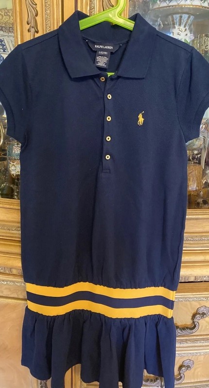 Ralph Lauren Girls Size Large 12/14 NWT!Chic Navy Blue Polo Dress 100% Cotton!