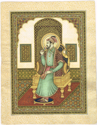 Miniatur Porträt Von Mughal Kaiser Shahjahan Gouache &real Gold Artwork10.5x13