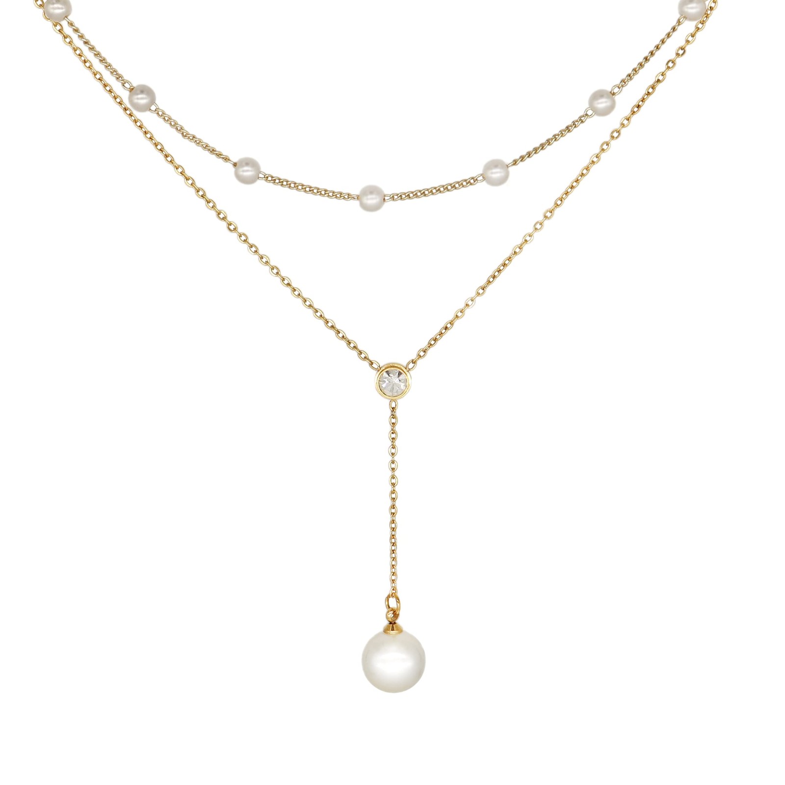 Jean Beau 2PCS Small Pearl Strand Layered Chain Gold 16in, layered