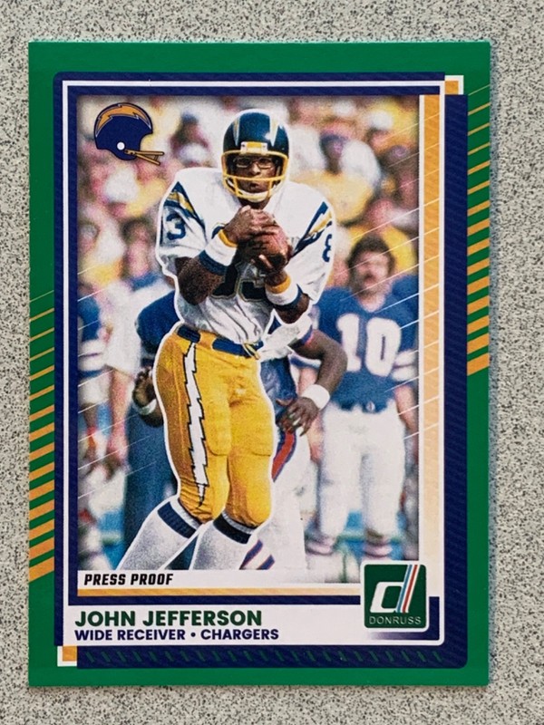 JOHN JEFFERSON GREEN PRESS PROOF 2025 DONRUSS #218 SAN DIEGO CHARGERS
