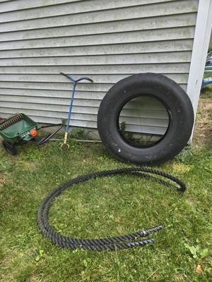  18' Battle Rope + 50lb Truck Tire   HIIT Strength & Cardio Gear   Flips, Slams