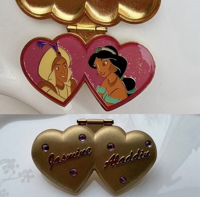 Valentinstag Prinzessin Jasmin & Aladdin LE Schmuckstein aufklappbar zwei Herzen Disney Pin