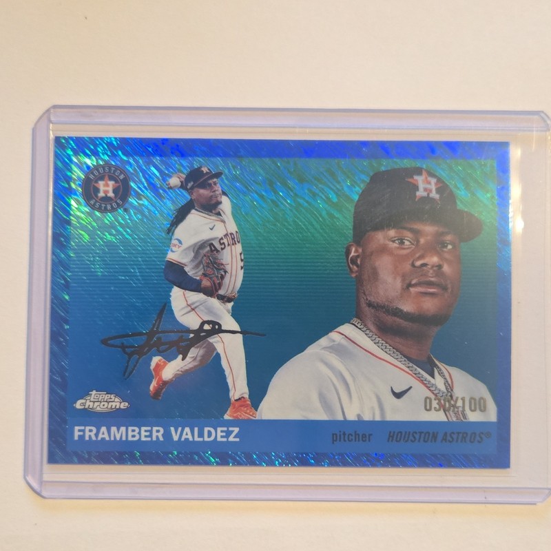 2025 Topps Chrome Framber Valdez Houston Astros Blue Refractor /100 #44