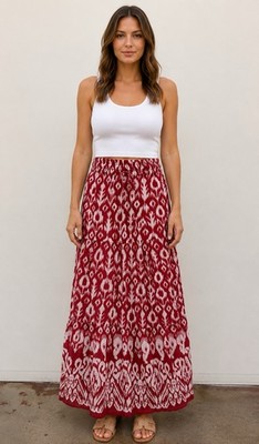 Mlle Gabrielle Womens printed cotton elastic waist draw string midi Skirt