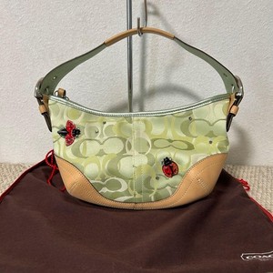 Coach Ladybug Signature 6723 Green Canvas Leather Handbag