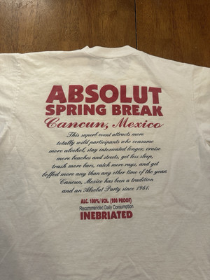 Vintage Absolut Vodka Cancun Mexico Spring Break T Shirt Medium 90s Y2K