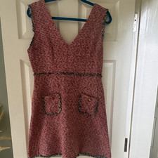 Simplee Red/White Check Tweed V-Neck Sleeveless A-Line Short Dress Size L