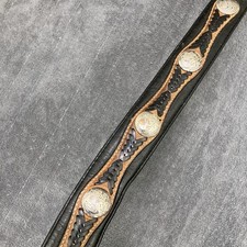 VTG Silver Concho Western Belt Men 32 Braided Inlay 2 Tone Leather Cowboy ISSUES