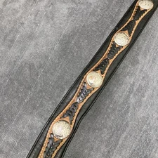 VTG Silver Concho Western Belt Men 32 Braided Inlay 2 Tone Leather Cowboy ISSUES