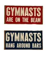Vtg 70s GYMNASTS Hang Around Bars/Are On The Beam Bumper Sticker Lot Of 2 RARE